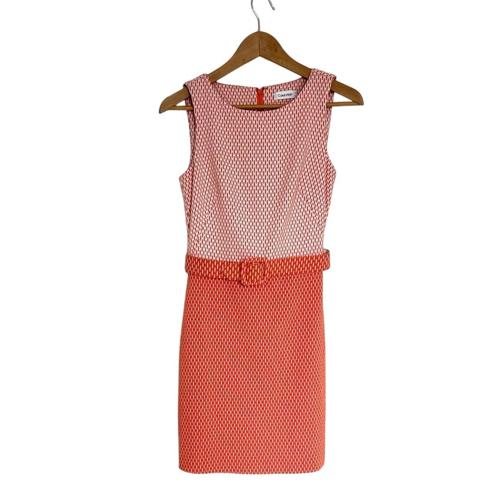 Summer Mini Dress, Vibrant Orange & White, Retro Twee Calvin Klein Size S (est.)